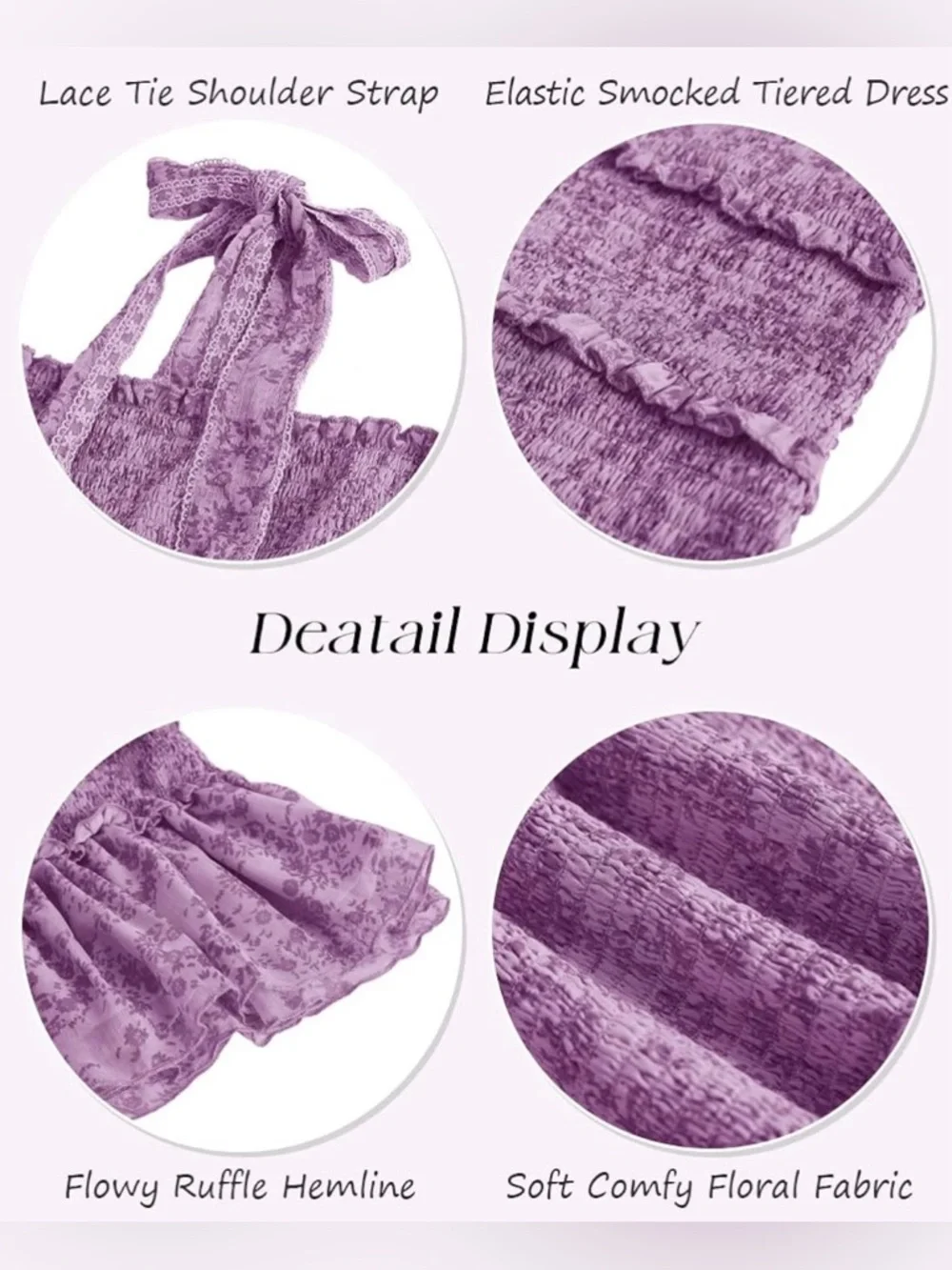 Amazon Purple Tie-Shoulder Smocked Mini Dress - Picture 4 of 7